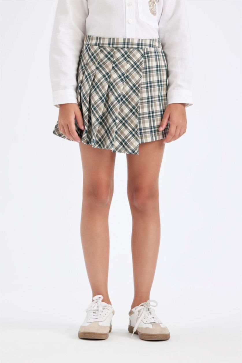 بناتي أخضر غامق جيب شورت كاروهات بناتي