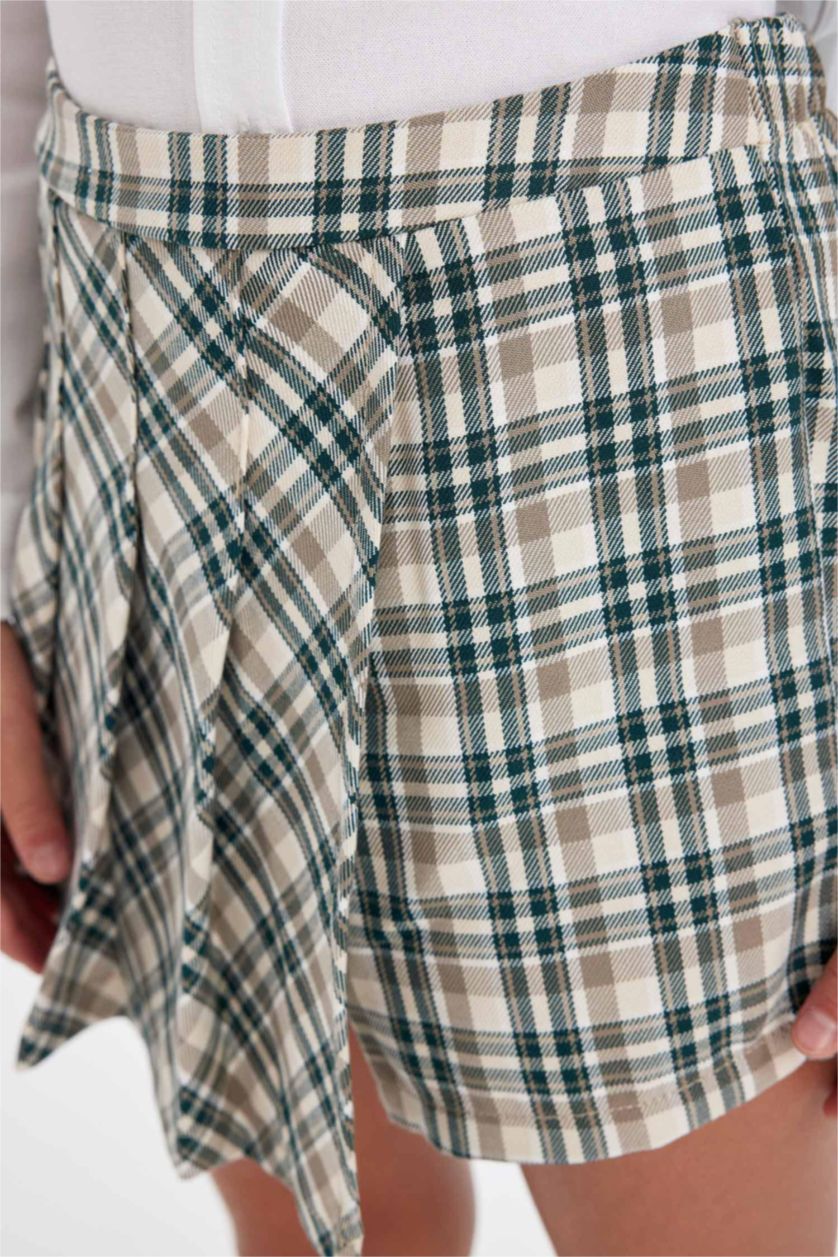 بناتي أخضر غامق جيب شورت كاروهات بناتي