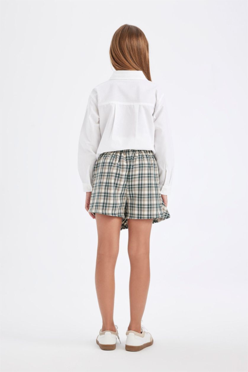 بناتي أخضر غامق جيب شورت كاروهات بناتي