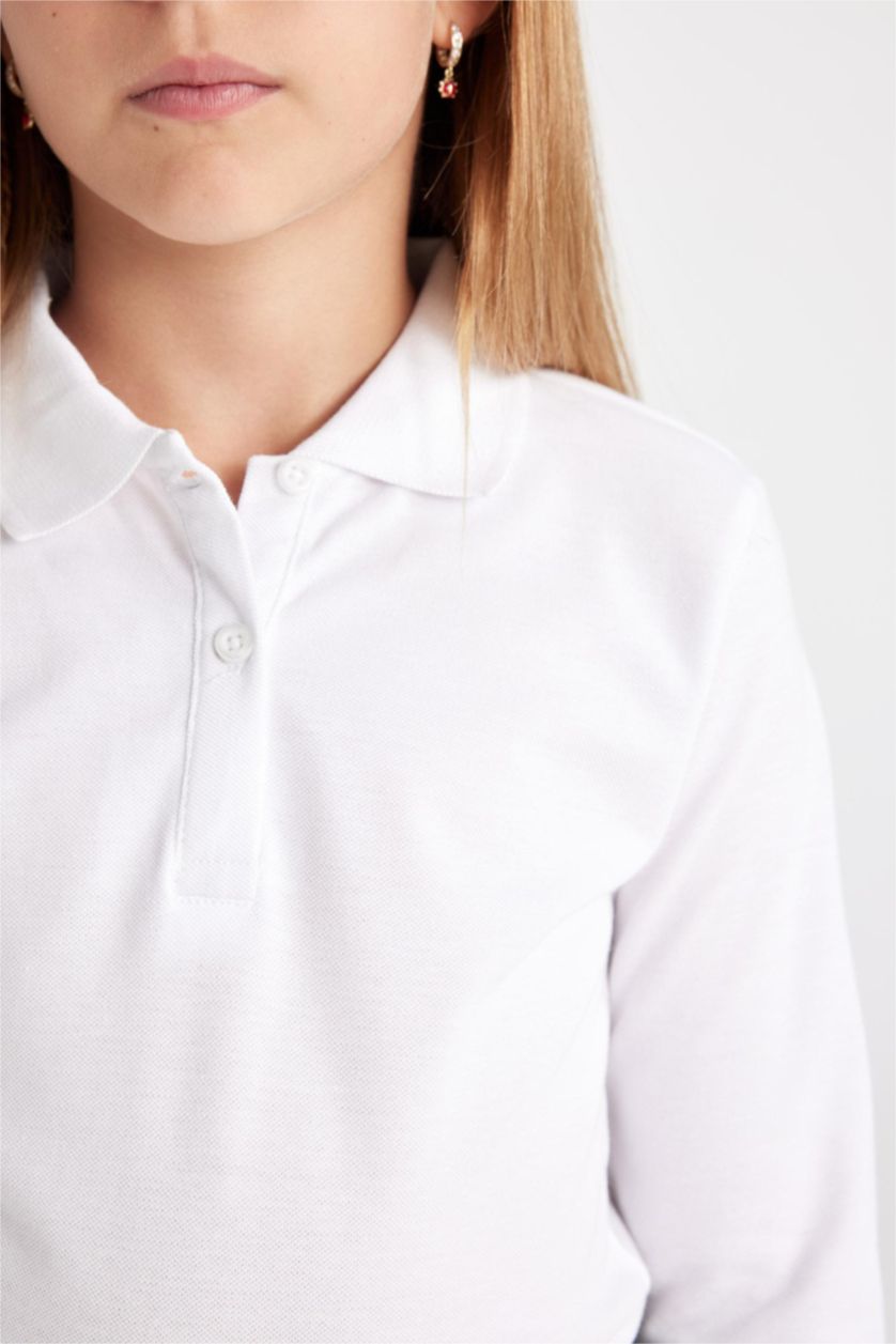 GIRLS & TEENS White تيشيرت بولو كم طويل بيكة سليم فيت