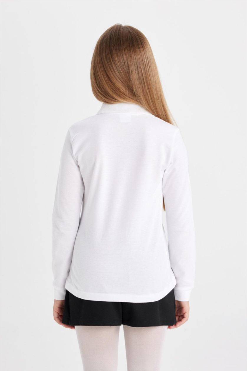 GIRLS & TEENS White تيشيرت بولو كم طويل بيكة سليم فيت