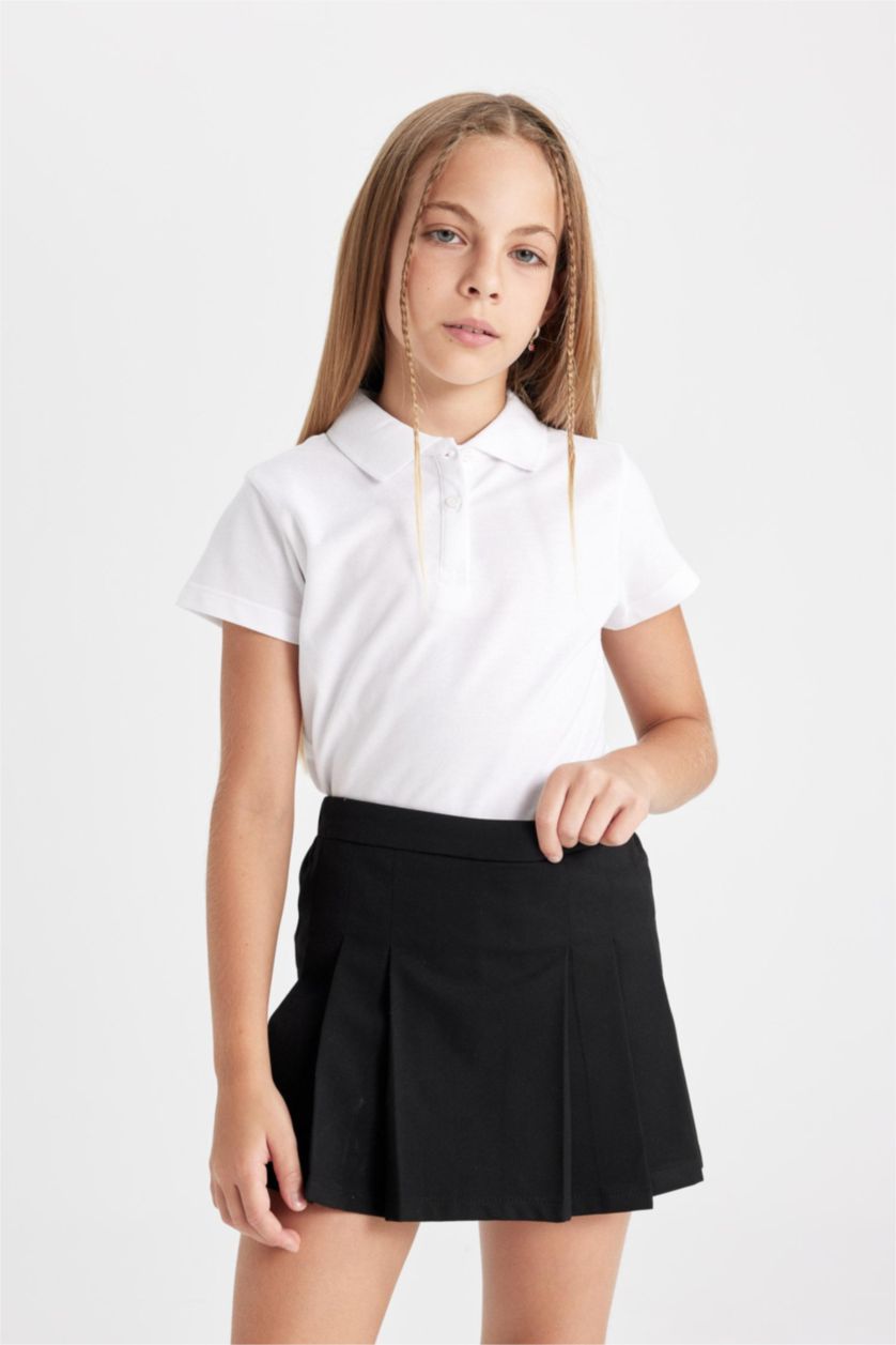 GIRLS & TEENS White تيشيرت بولو كم طويل بيكة سليم فيت