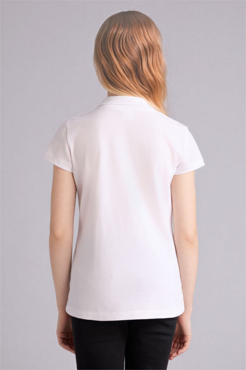 Kız Çocuk - Genç Kız Beyaz Okul Polo Yaka Basic Düz Pike 2'li Tişört Kız Çocuk