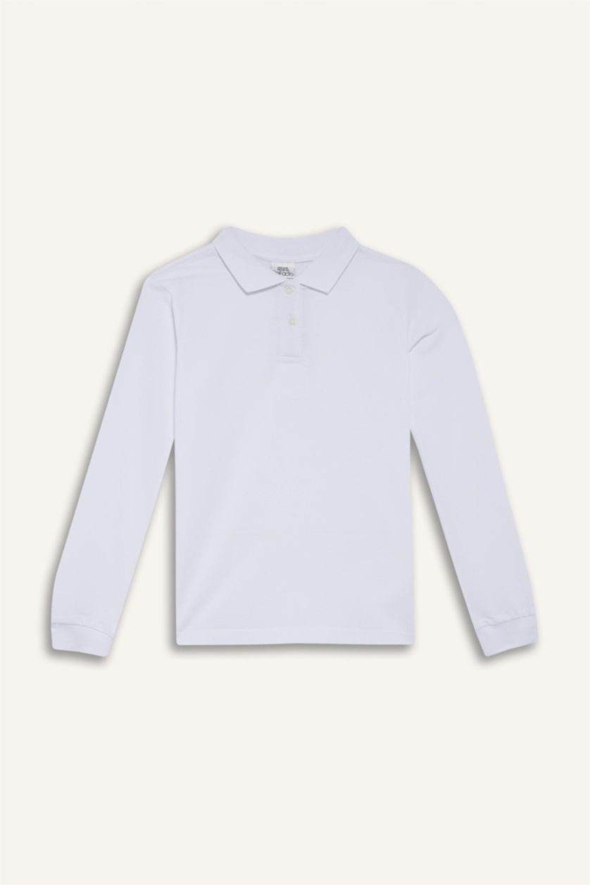 Kız Çocuk - Genç Kız Beyaz Okul Polo Yaka Basic Düz Pike 2'li Tişört Kız Çocuk