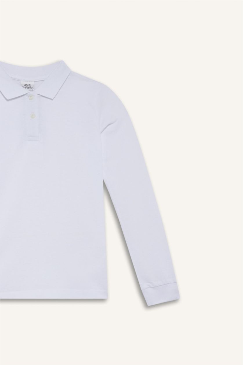 Kız Çocuk - Genç Kız Beyaz Okul Polo Yaka Basic Düz Pike 2'li Tişört Kız Çocuk