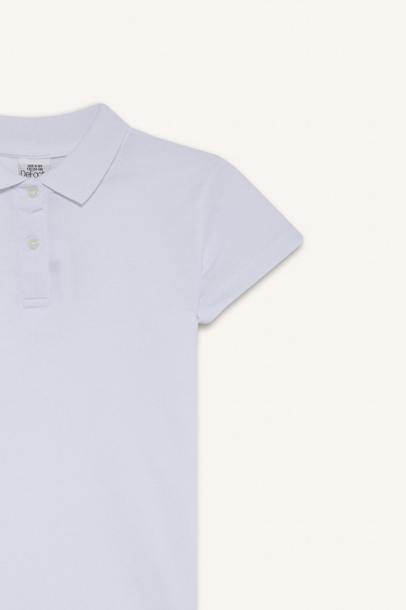 Kız Çocuk - Genç Kız Beyaz Okul Polo Yaka Basic Düz Pike 2'li Tişört Kız Çocuk