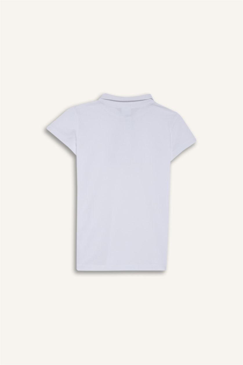 Kız Çocuk - Genç Kız Beyaz Okul Polo Yaka Basic Düz Pike 2'li Tişört Kız Çocuk