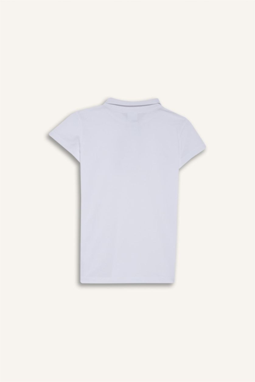 Kız Çocuk - Genç Kız Beyaz Okul Polo Yaka Basic Düz Pike 2'li Tişört Kız Çocuk