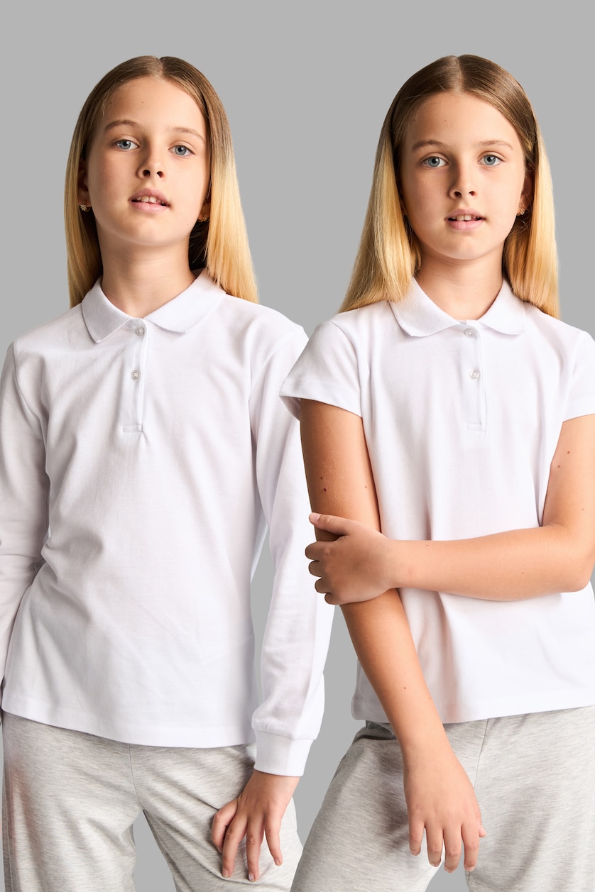GIRLS & TEENS White Girl 100% Cotton Basic 2 Piece Polo Shirt