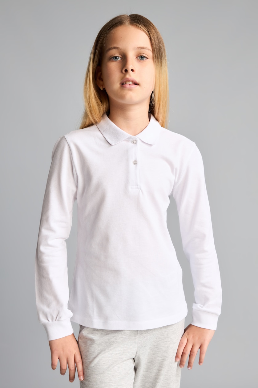 GIRLS & TEENS White Girl 100% Cotton Basic 2 Piece Polo Shirt