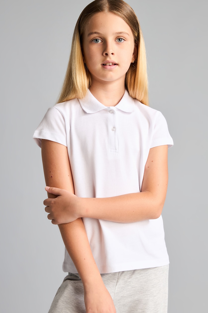 GIRLS & TEENS White Girl 100% Cotton Basic 2 Piece Polo Shirt
