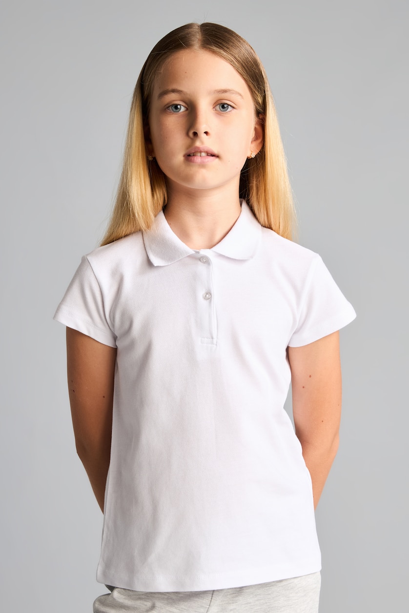 GIRLS & TEENS White Girl 100% Cotton Basic 2 Piece Polo Shirt
