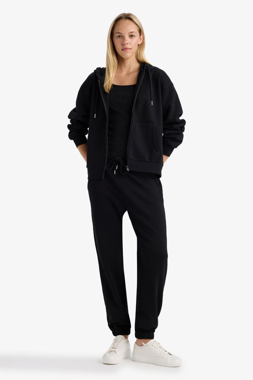 FEMME Noir Sweat à capuche basique en tissu sweat épais Coupe décontractée