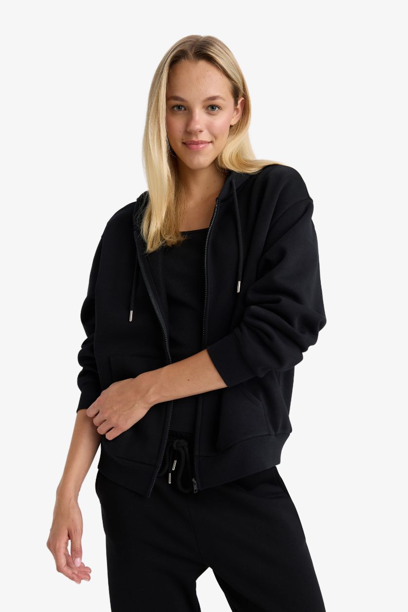 FEMME Noir Sweat à capuche basique en tissu sweat épais Coupe décontractée