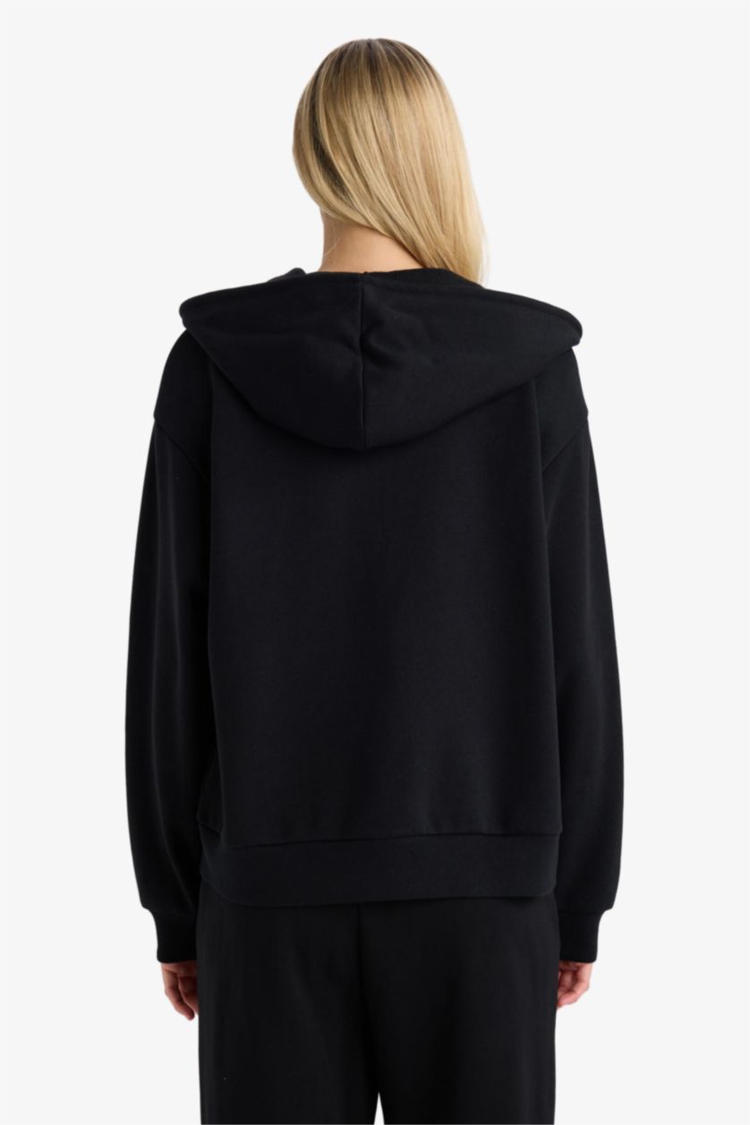 FEMME Noir Sweat à capuche basique en tissu sweat épais Coupe décontractée