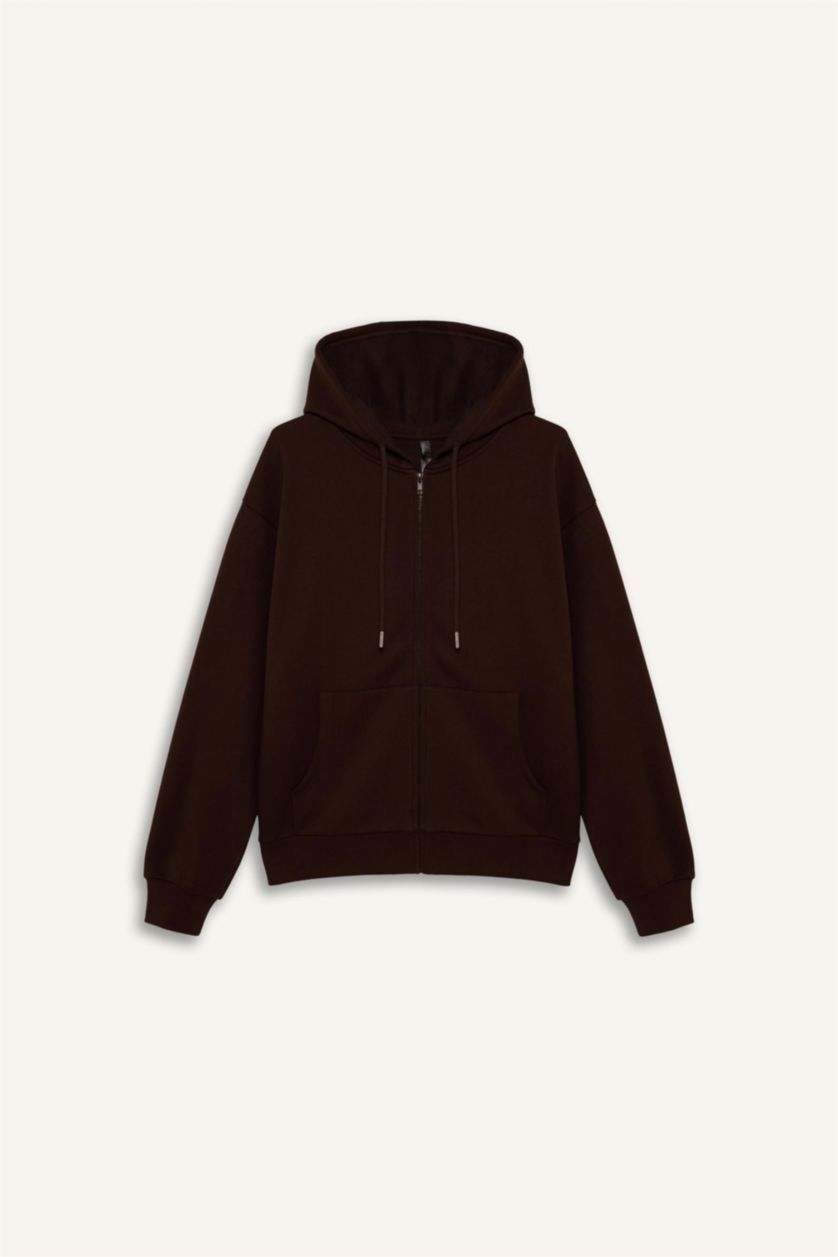 Женщины Коричневый Свободный крой, толстовка с капюшоном, базовая, однотонная, из плотного материала