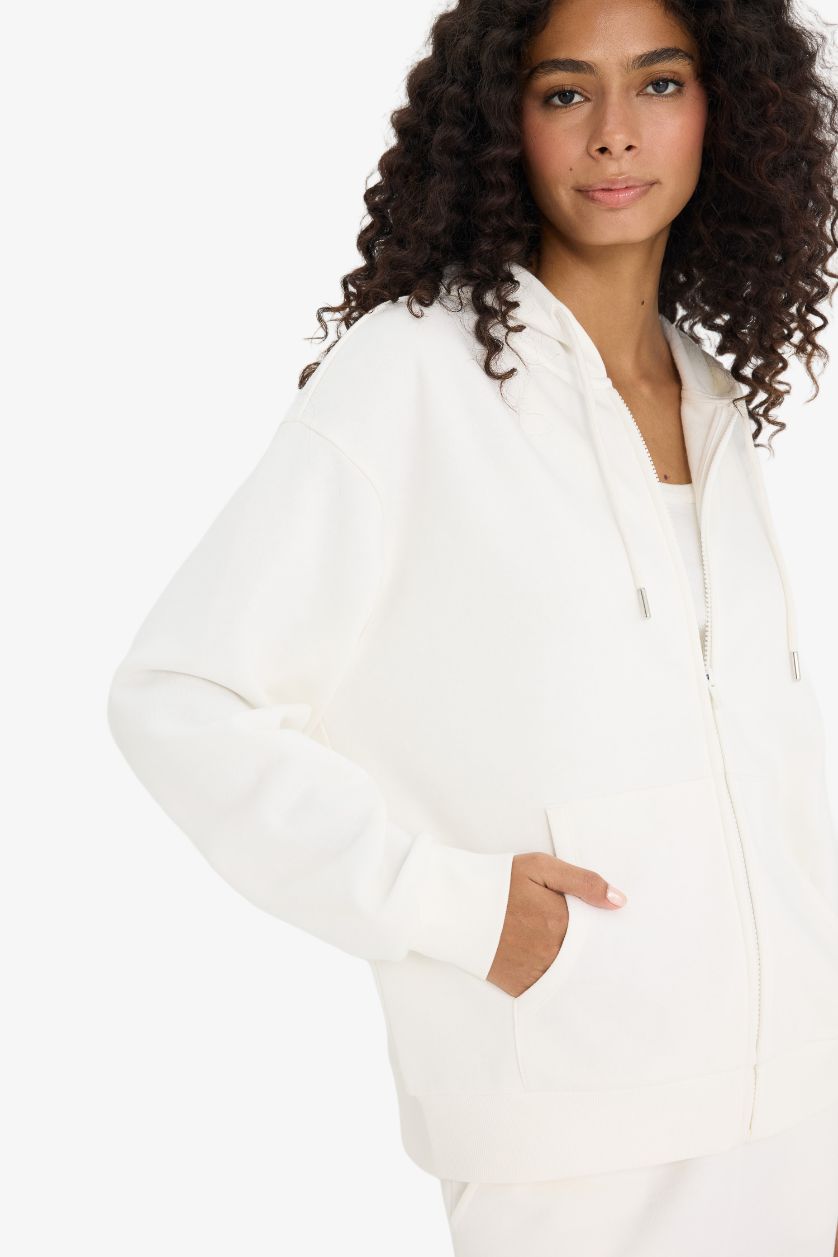 Женщины Бежевый Кардиган с капюшоном из плотной ткани, обычная посадка