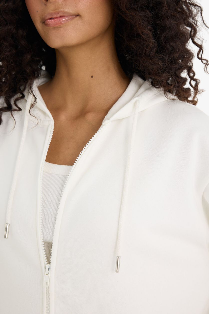 Женщины Бежевый Кардиган с капюшоном из плотной ткани, обычная посадка