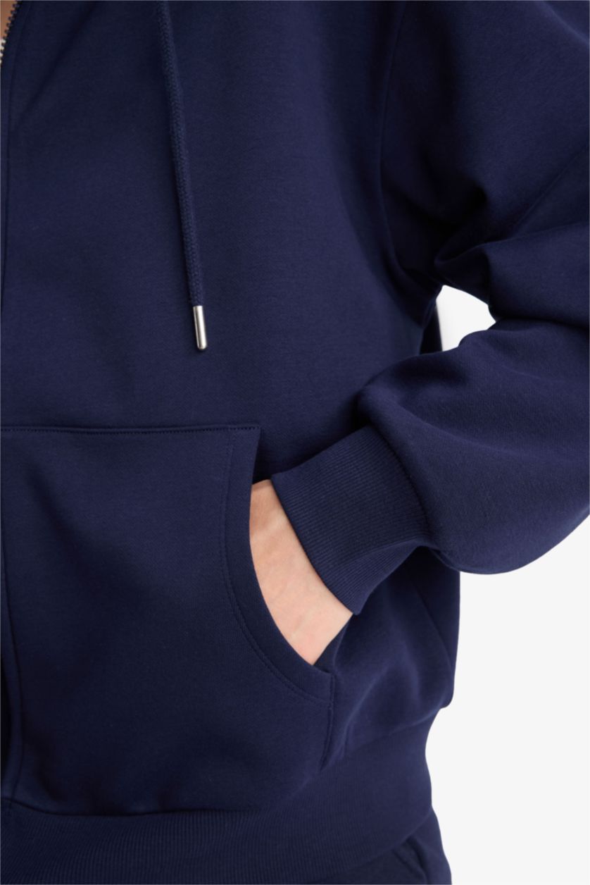 Женщины Синий Свободный крой, толстовка с капюшоном, базовая, однотонная, из плотного материала