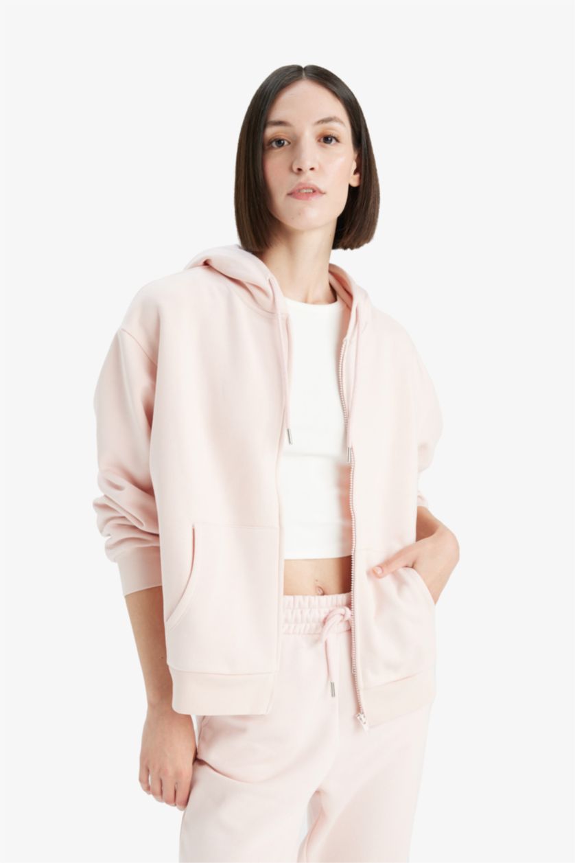 Женщины Светло-розовый Свободный крой, толстовка с капюшоном, базовая, однотонная, из плотного материала