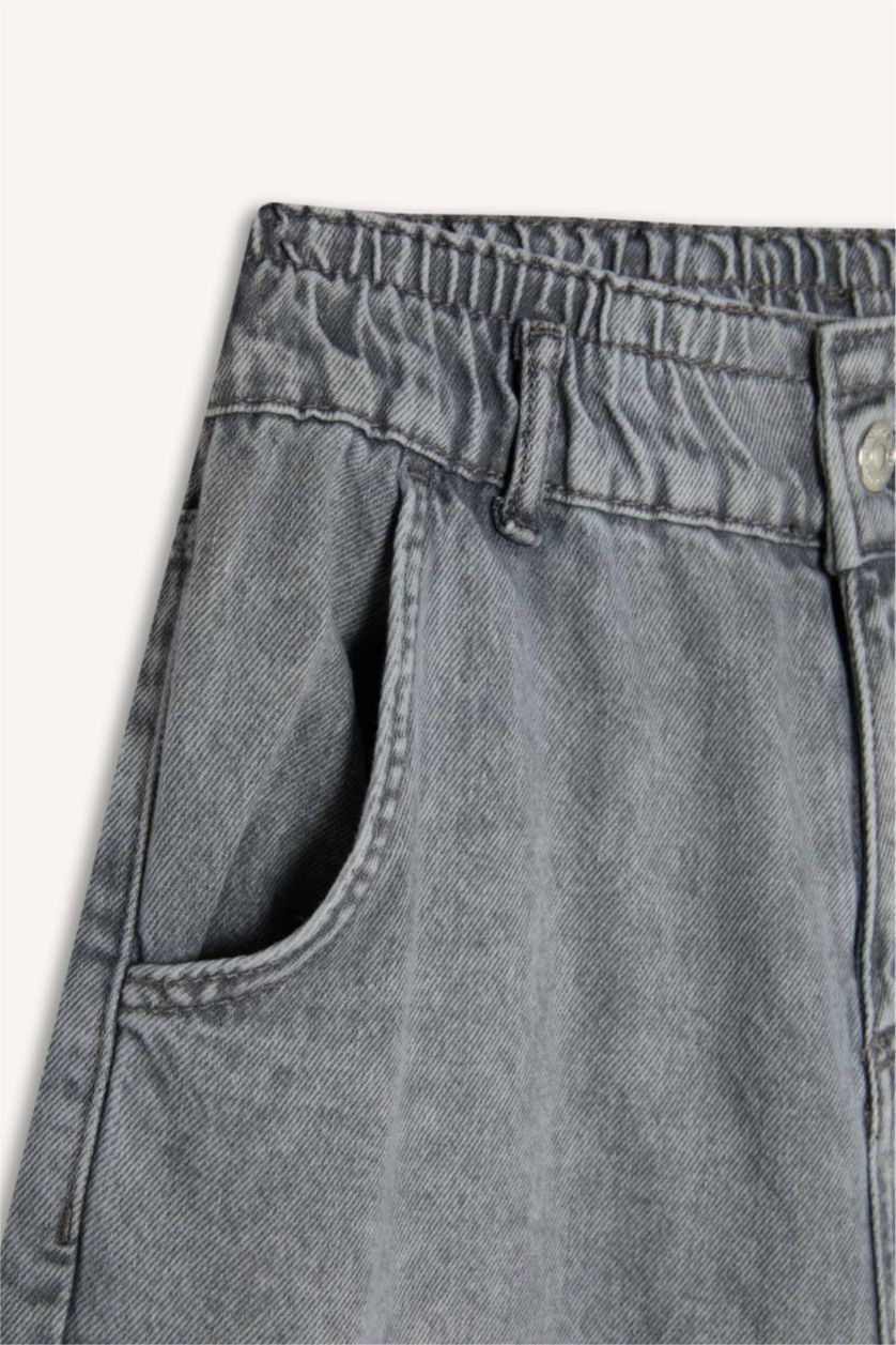 FEMME Gris Pantalon Jean Paperbag taille haute longueur cheville délavé