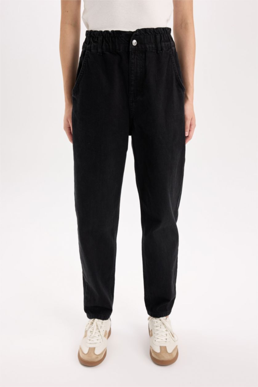 FEMME Noir Jean paperbag à taille haute Coupe droite