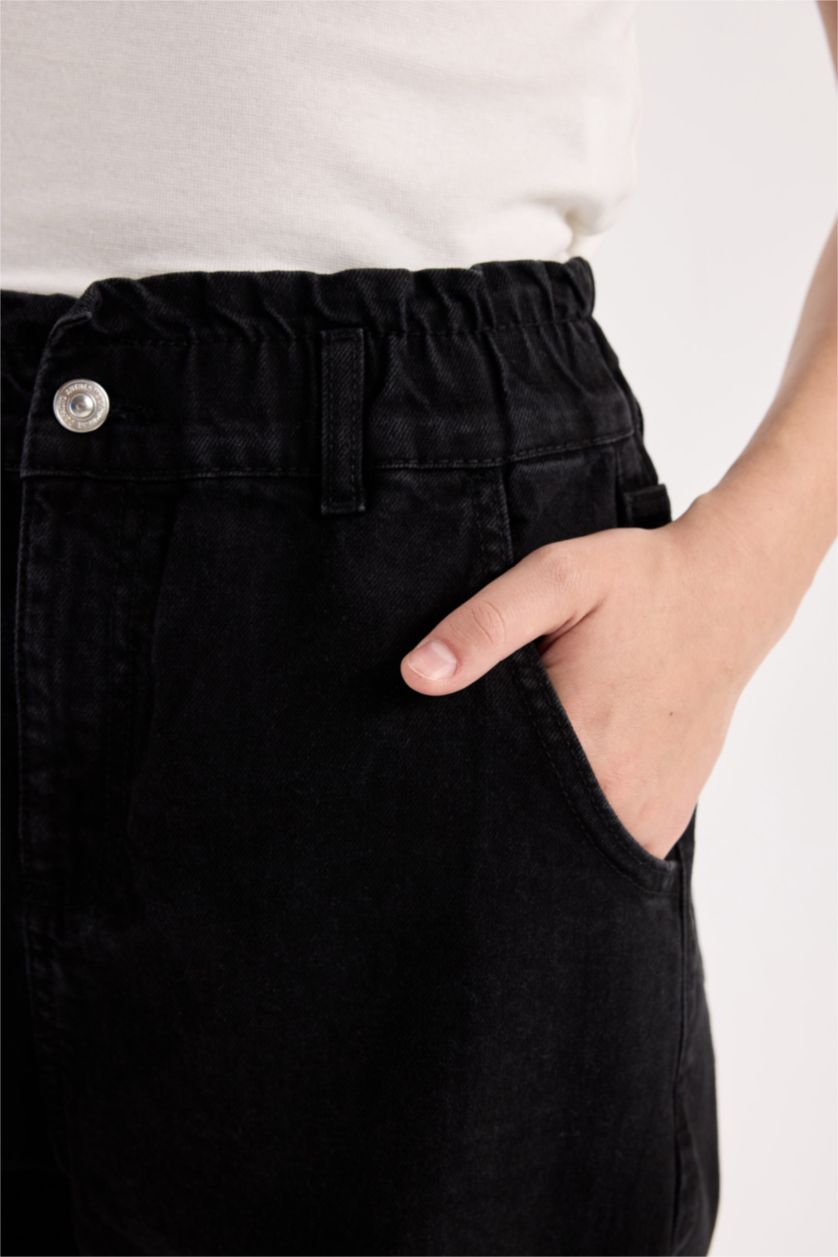 FEMME Noir Jean paperbag à taille haute Coupe droite