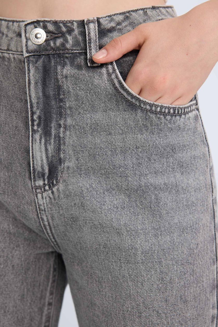 FEMME Gris Pantalon Jean large et taille haute délavé Style des années 90