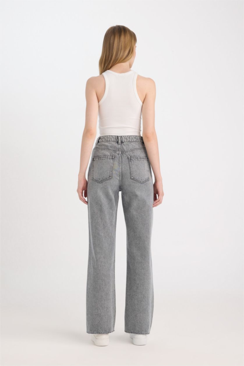 FEMME Gris Pantalon Jean large et taille haute délavé Style des années 90