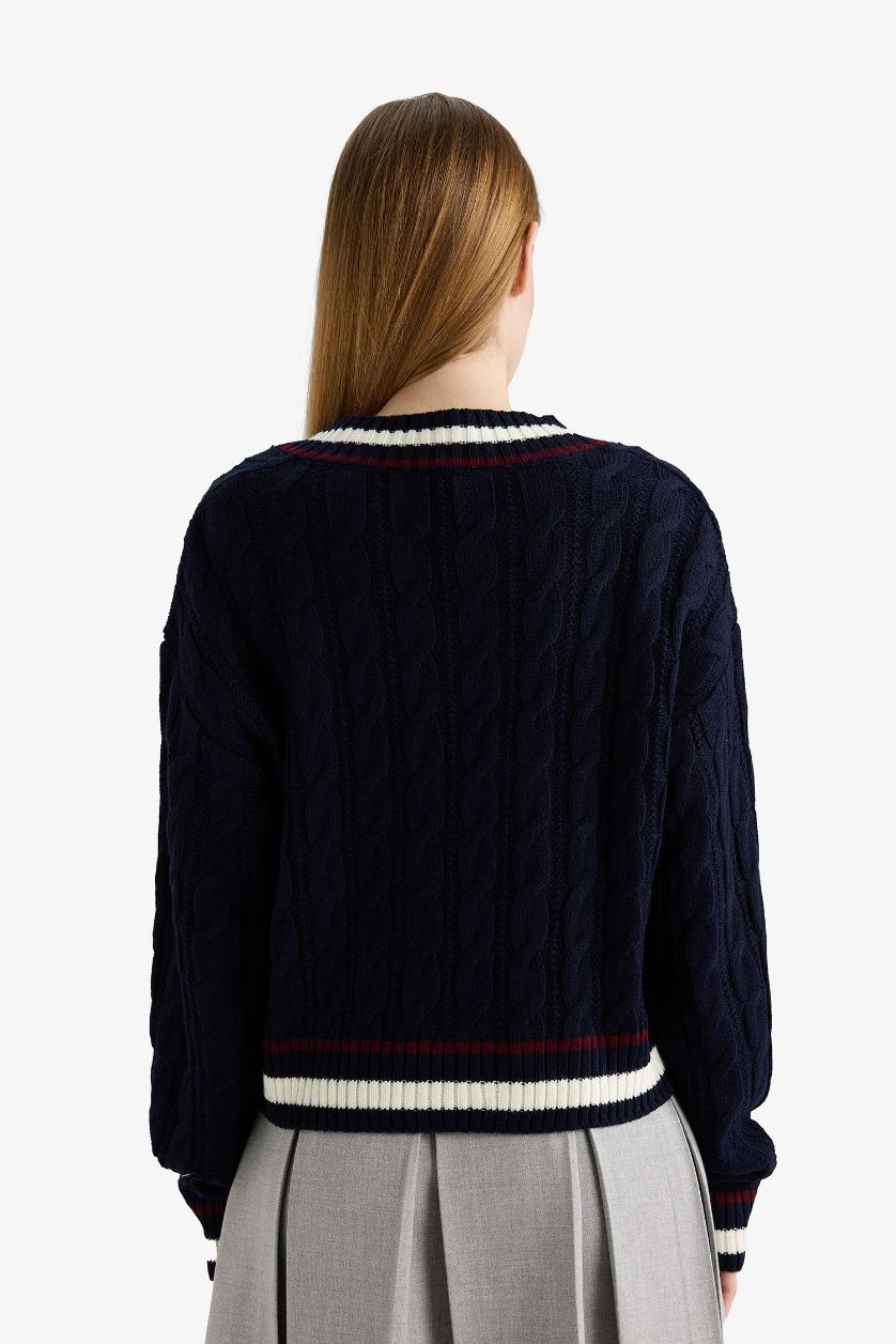 WOMAN NAVY Regular Fit V Neck Knit Pullover