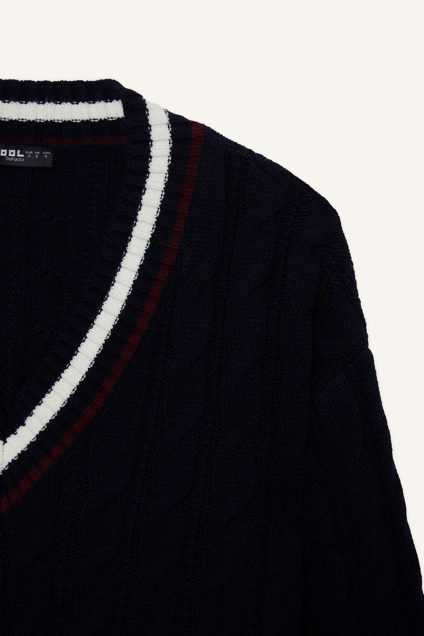 WOMAN NAVY Regular Fit V Neck Knit Pullover