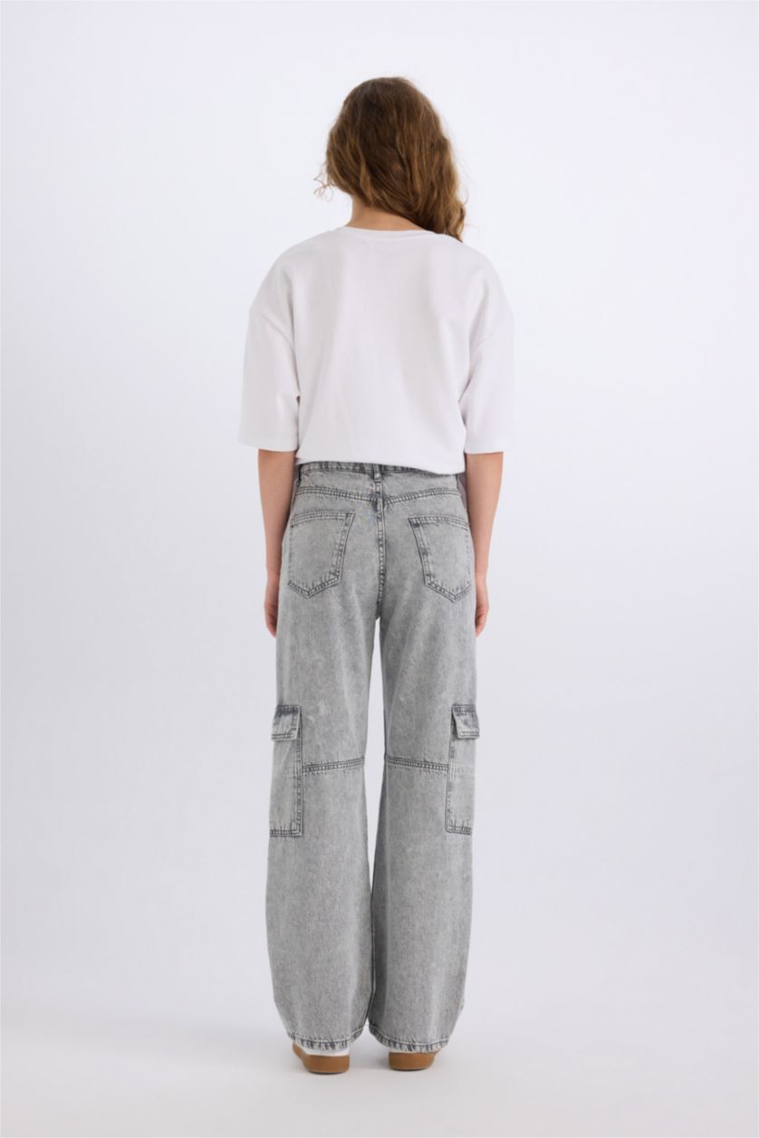 Kadın Gri Yüksek Bel 90's Wıde Leg Pantolon