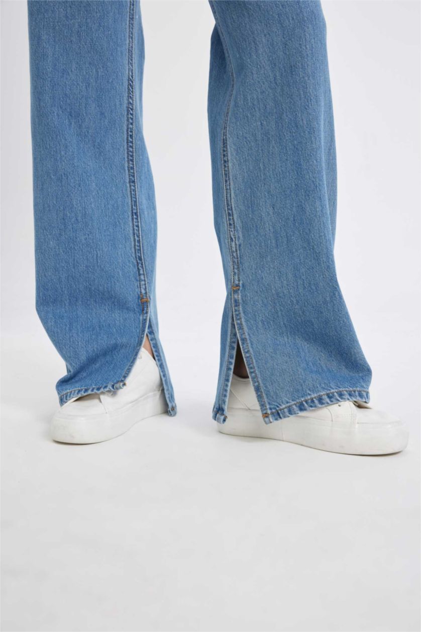 نساء أزرق بنطلون جينز وايد ليج برجل واسع وخصر عالي