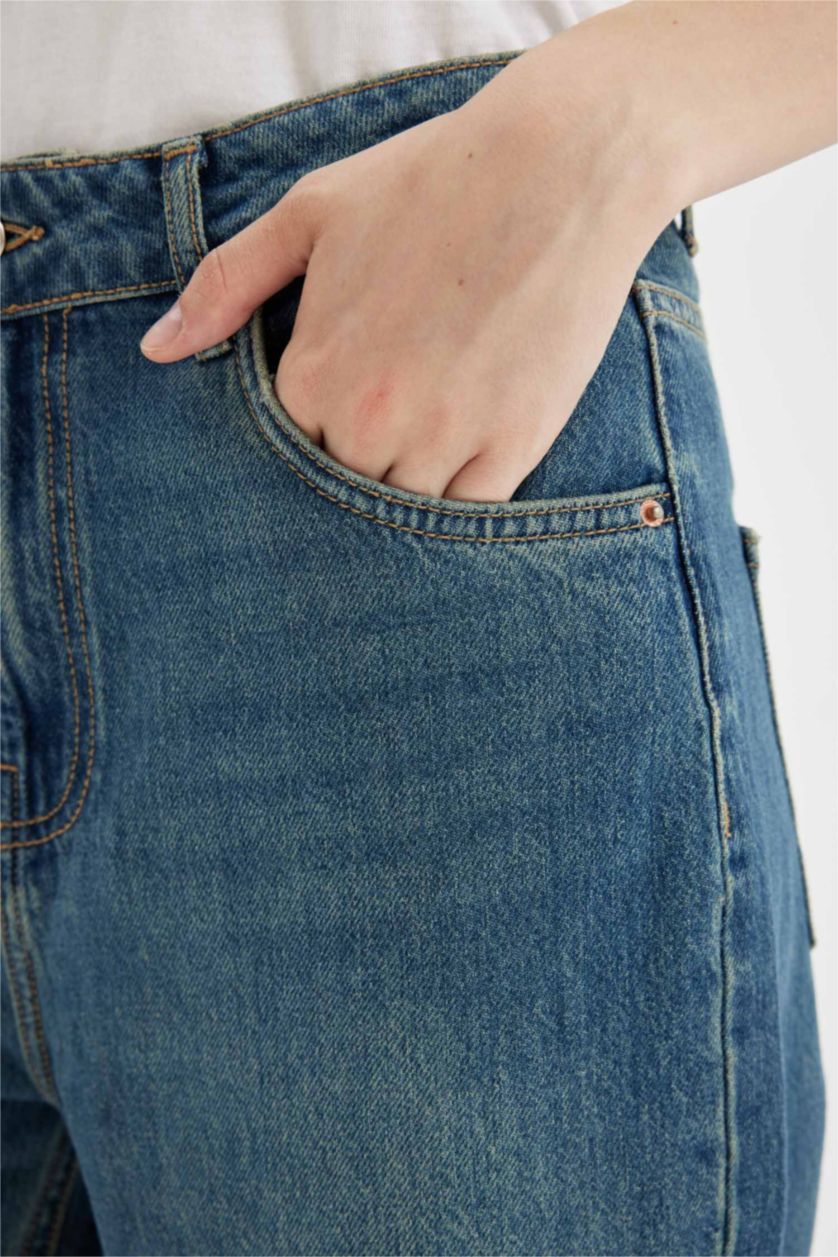 حريمي أزرق بنطلون جينز وايد ليج برجل واسع وخصر عالي