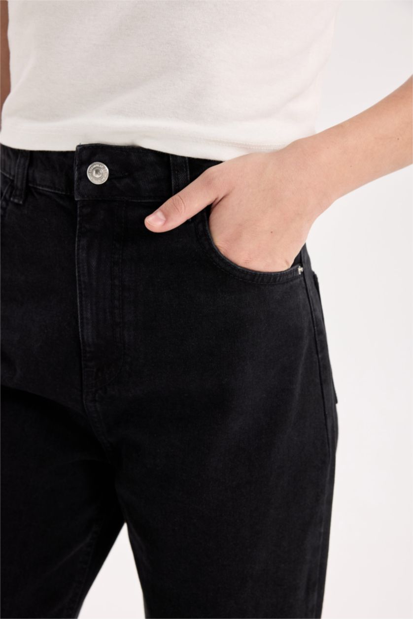 FEMME Noir Pantalon Jean long taille haute à jambes larges Style des années 90