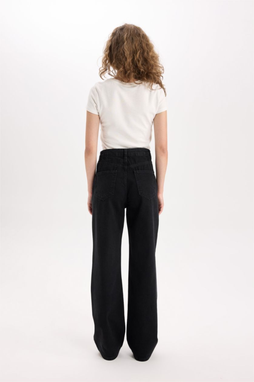 FEMME Noir Pantalon Jean long taille haute à jambes larges Style des années 90