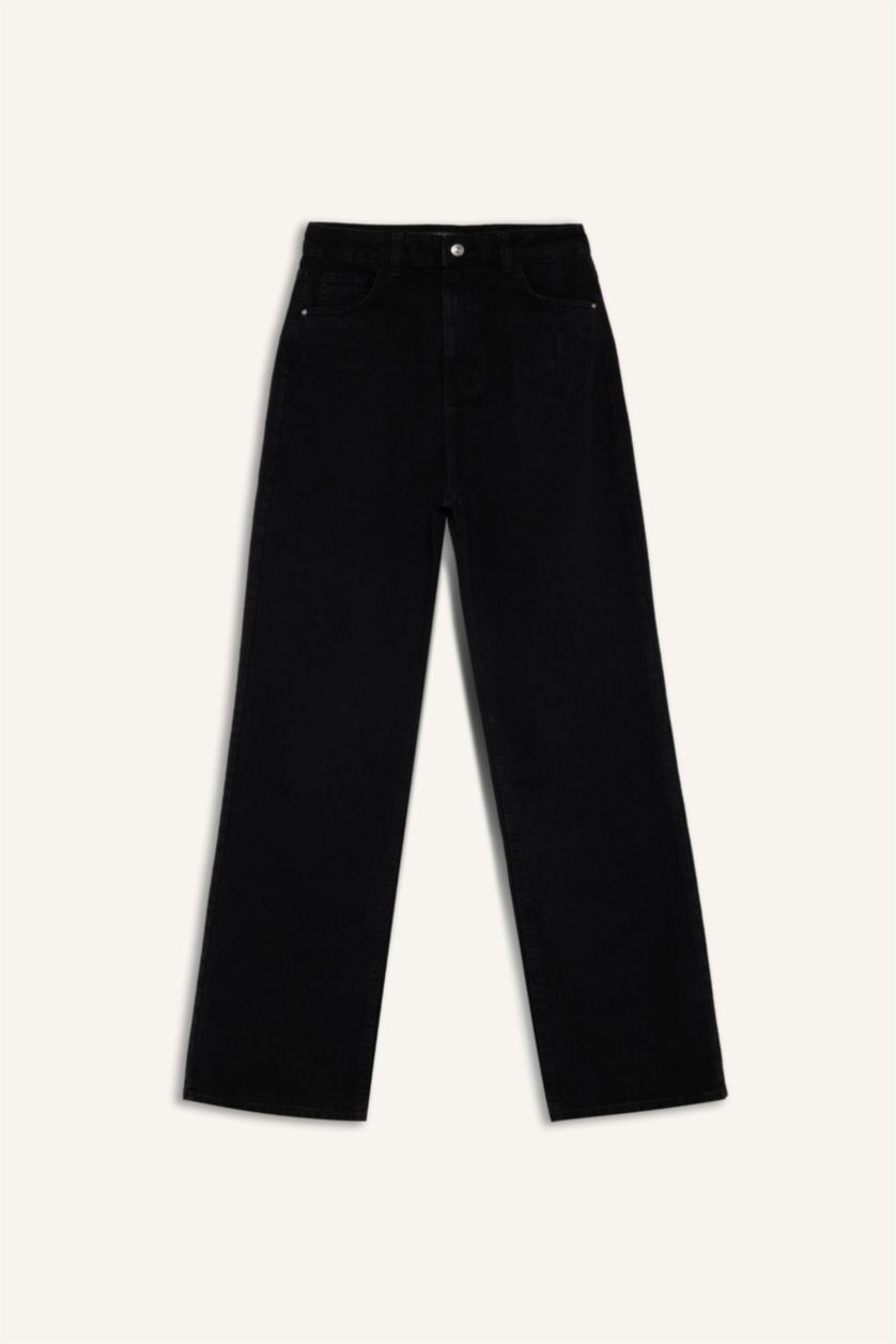 FEMME Noir Pantalon Jean long taille haute à jambes larges Style des années 90