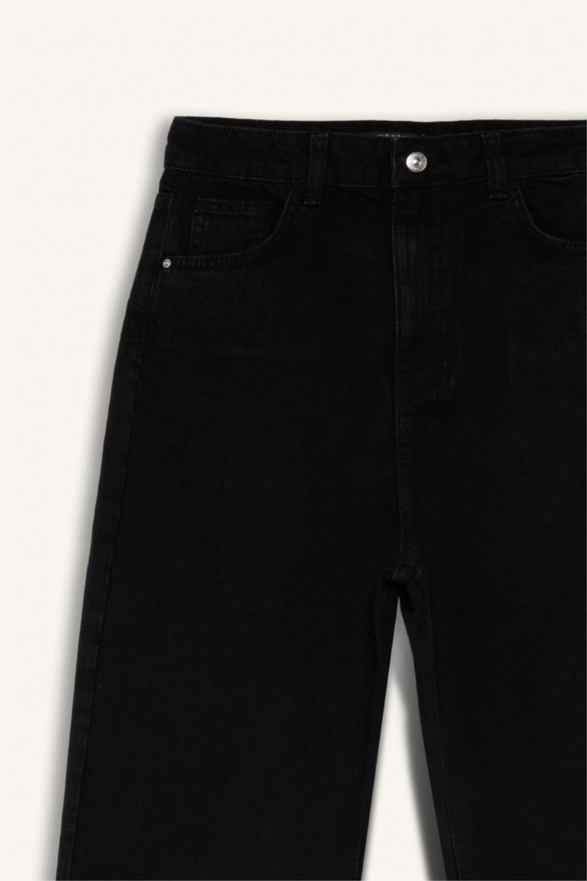 FEMME Noir Pantalon Jean long taille haute à jambes larges Style des années 90