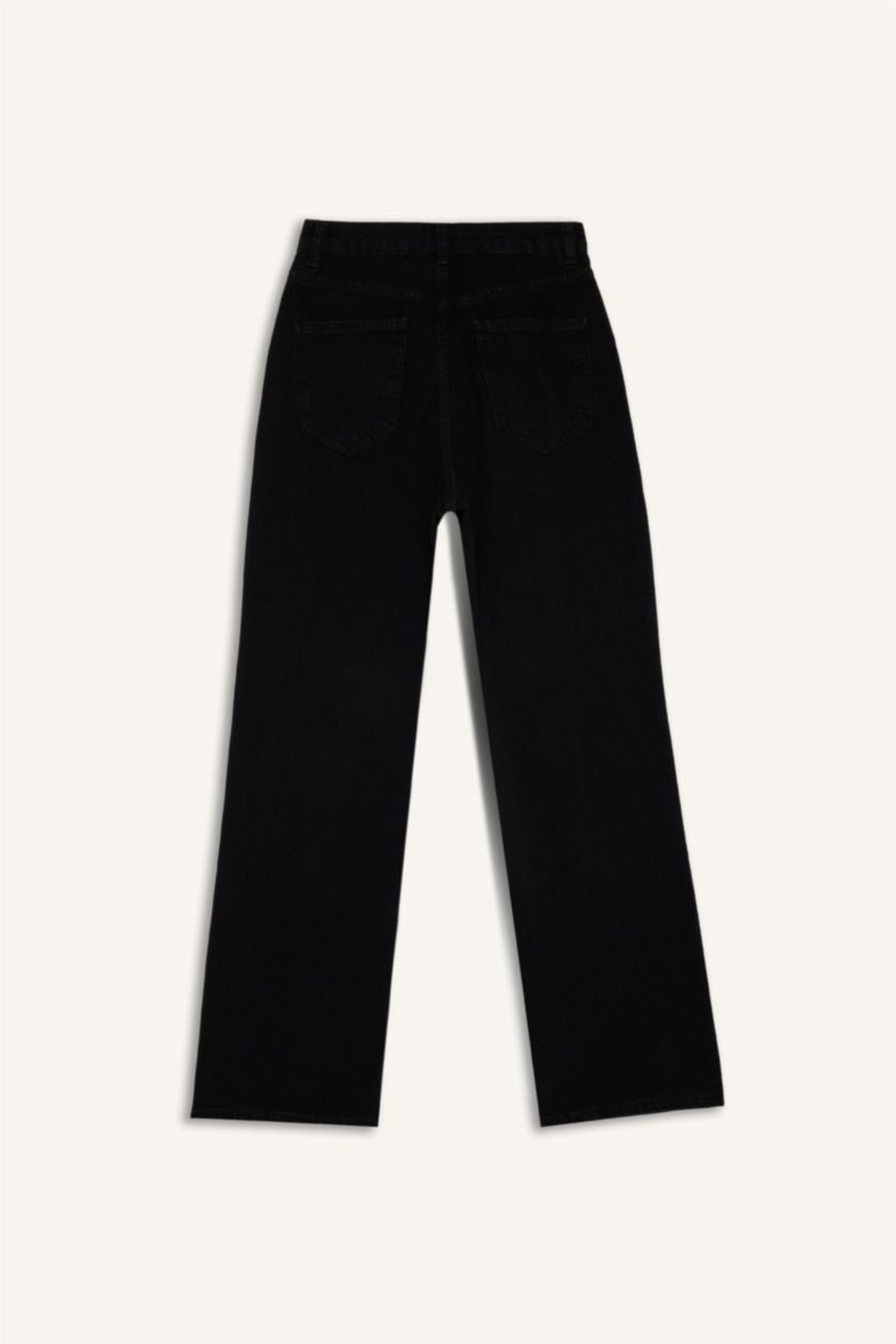 FEMME Noir Pantalon Jean long taille haute à jambes larges Style des années 90