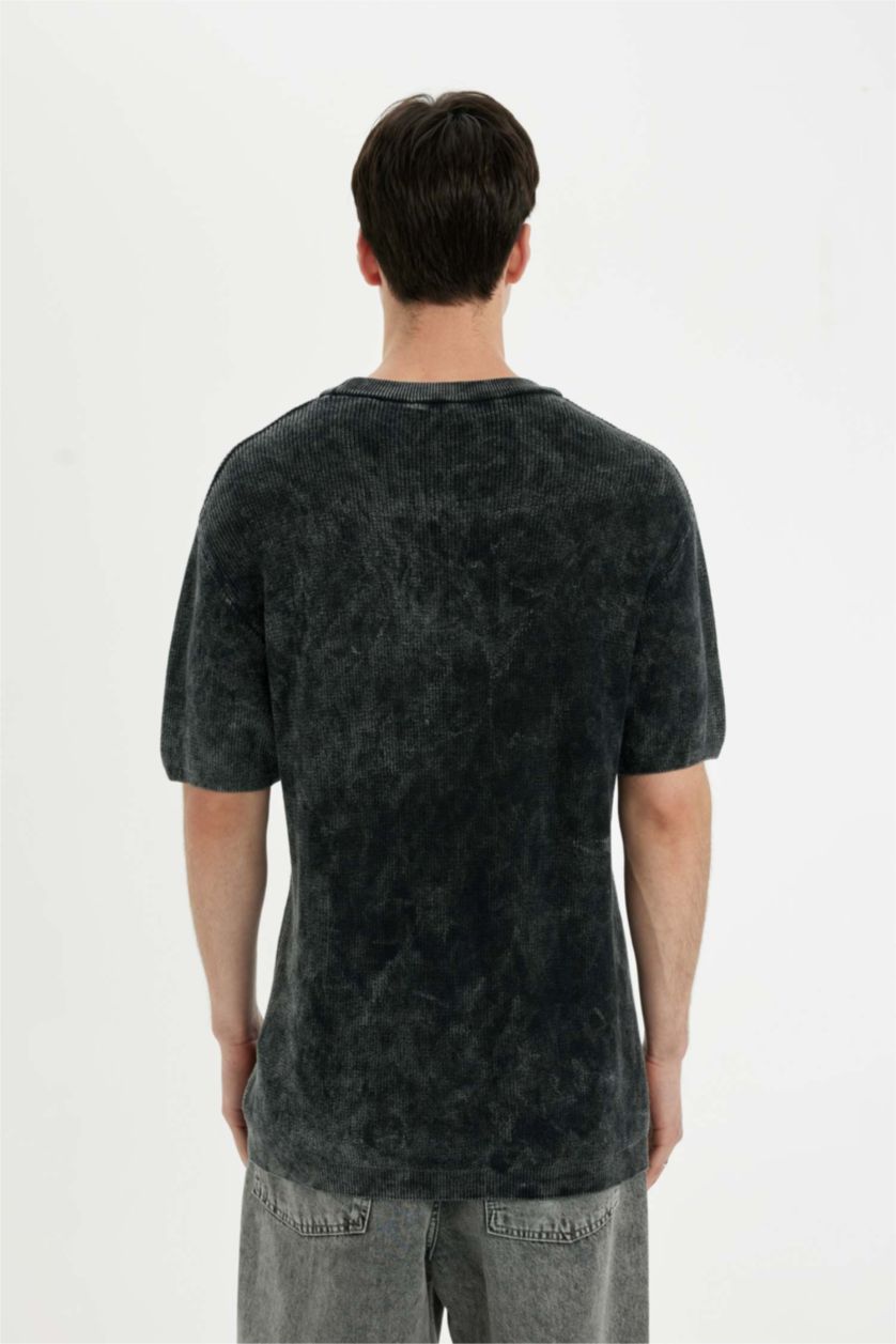 Erkek Antrasit Relax Fit Bisiklet Yaka Selanik Kumaş Kısa Kollu Tişört