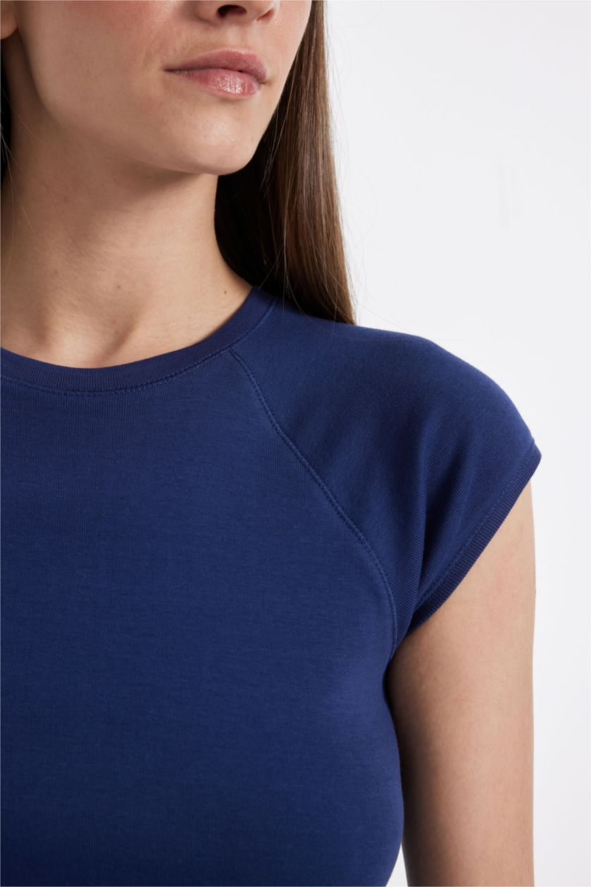 WOMAN NAVY Slim Fit Ribana Short Sleeve T-Shirt
