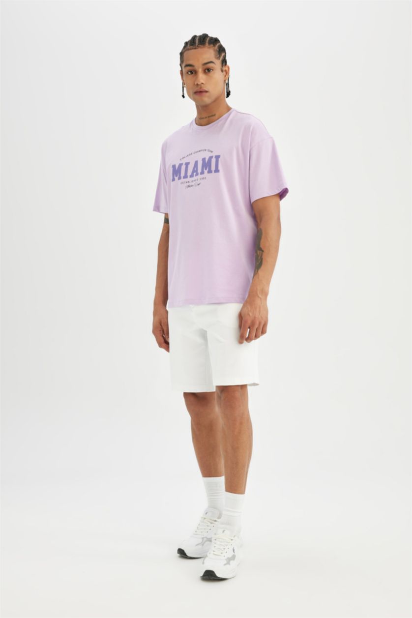 Woman Lilac DeFactoFit Oversize Fit Crew Neck Slogan Printed Sports T-Shirt