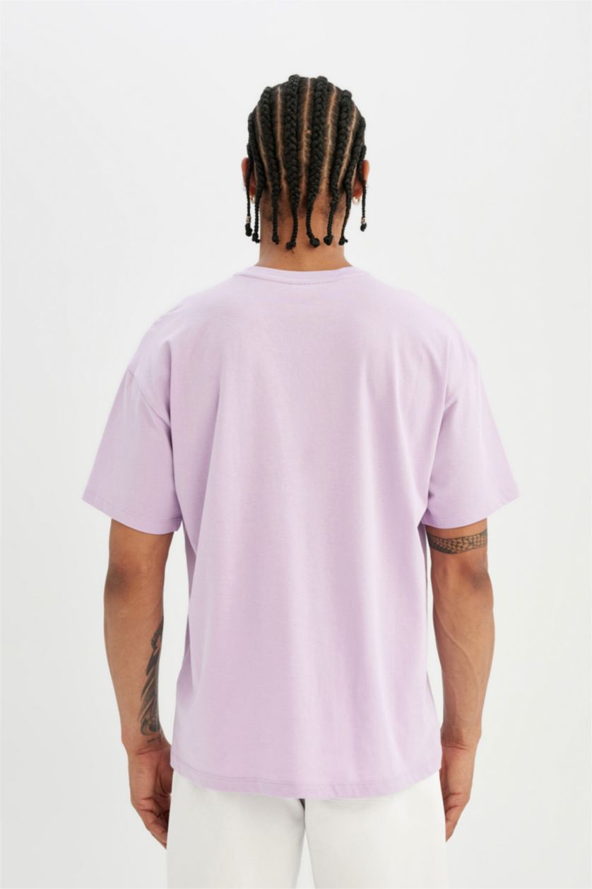 Woman Lilac DeFactoFit Oversize Fit Crew Neck Slogan Printed Sports T-Shirt