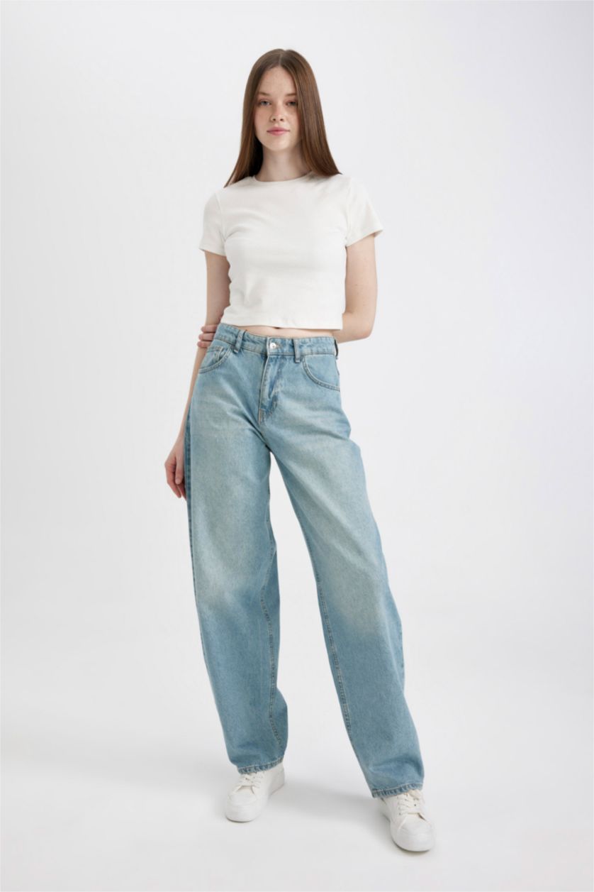 FEMME Indigo Clair Pantalon Jean Baggy