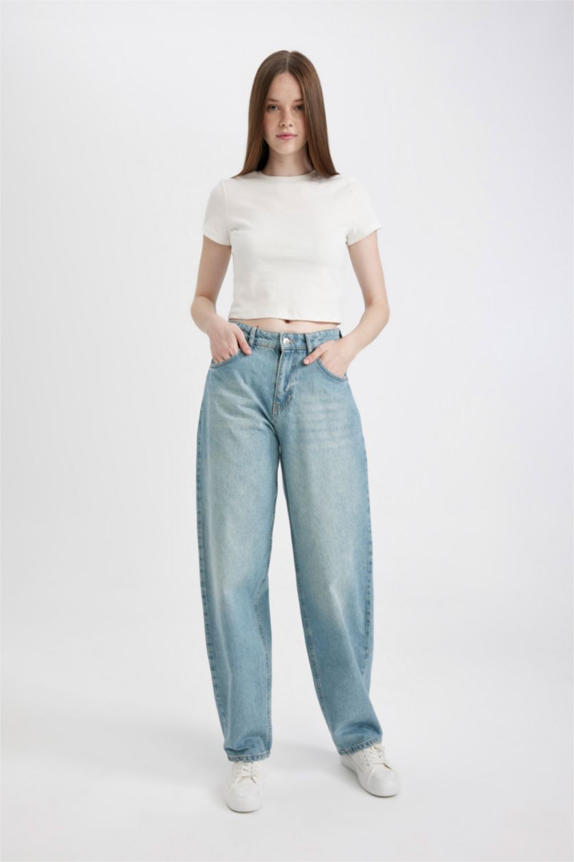 FEMME Indigo Clair Pantalon Jean Baggy