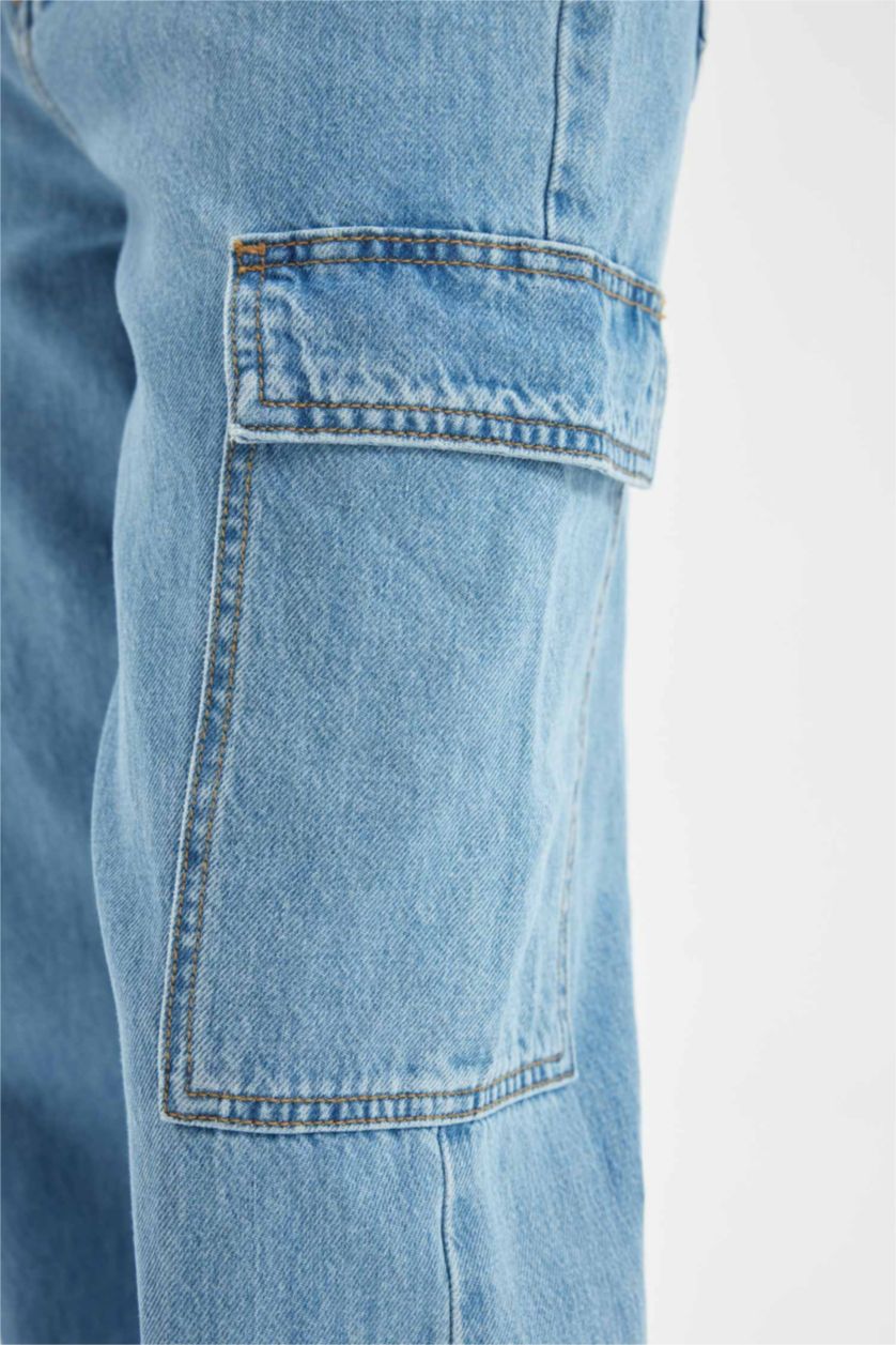 Kadın Mavi 90's Wide Leg Yüksek Bel Uzun Jean Yıkamalı Pantolon