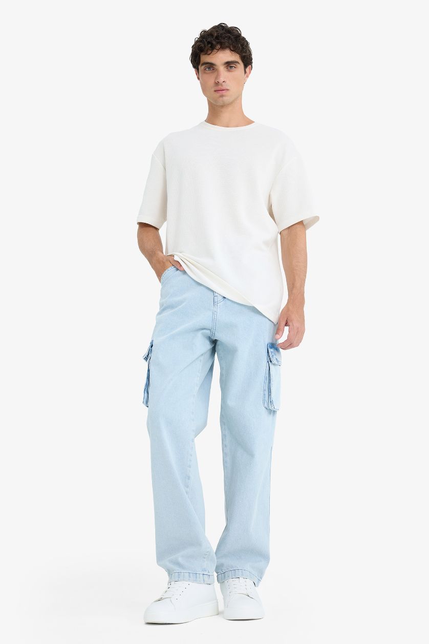 Мужчины Светло-синий Джинсы Baggy Fit широкие со средней талией