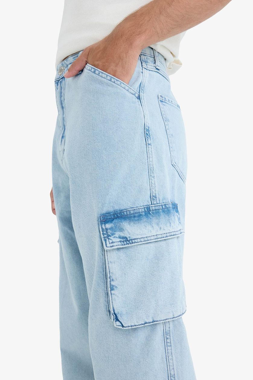 Мужчины Светло-синий Джинсы Baggy Fit широкие со средней талией