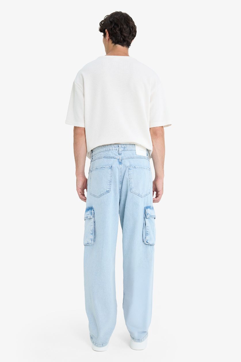 Мужчины Светло-синий Джинсы Baggy Fit широкие со средней талией