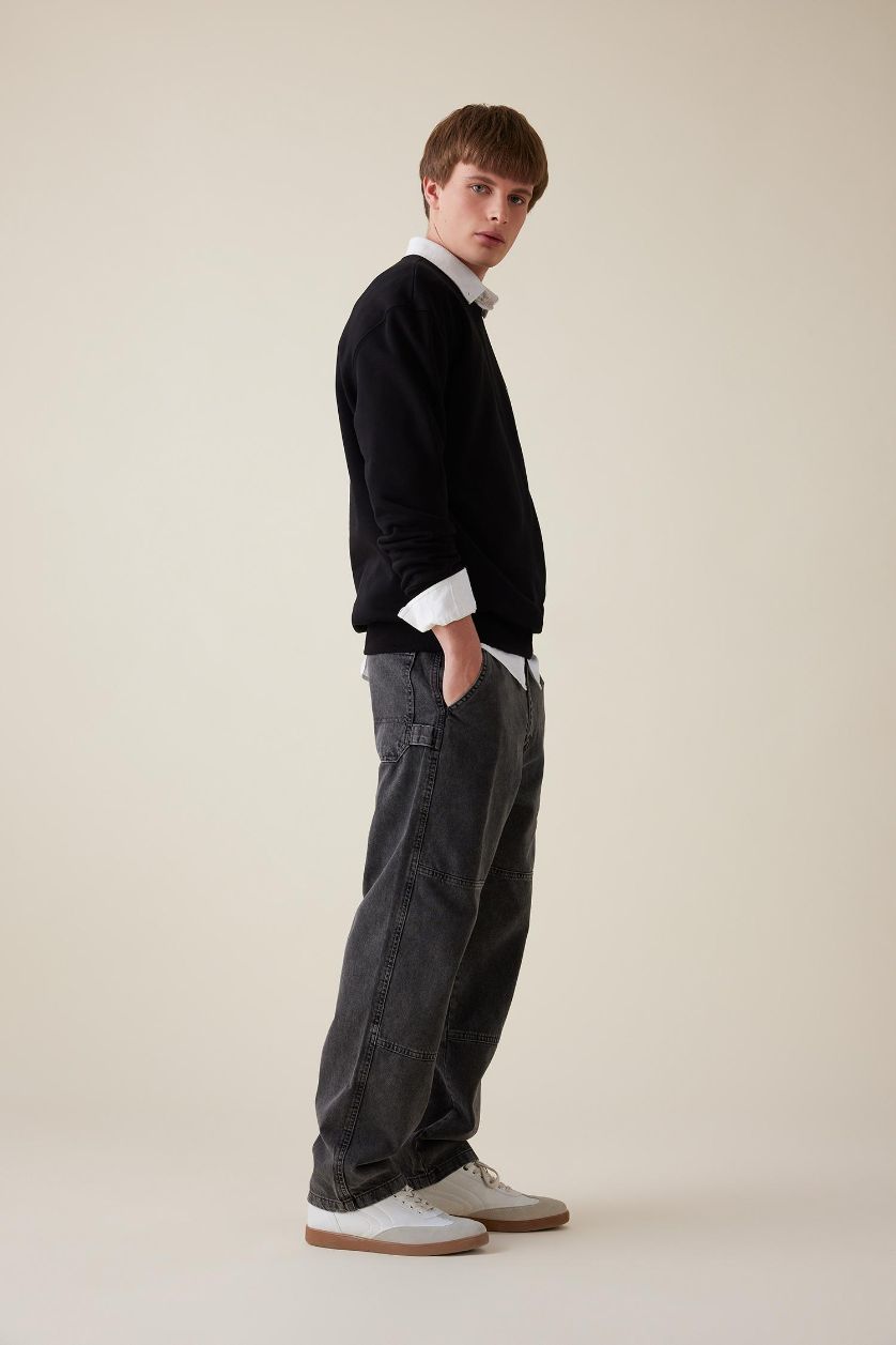 Erkek Siyah Wıde Straıght Pantolon